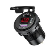 شارژر USB خودرویی روپنلی گرد QC3.0 + Type-C با نمایشگر ولتاژ و کلید ON/OFF