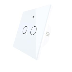 کلید دو پل هوشمند لمسی TUYA سفید با قابلیت کنترل از طریق WiFi و RF433MHz