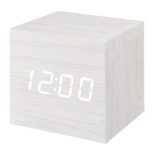 ساعت دیجیتال زنگ دار WOODEN CLOCK چوبی مکعبی بدنه سفید